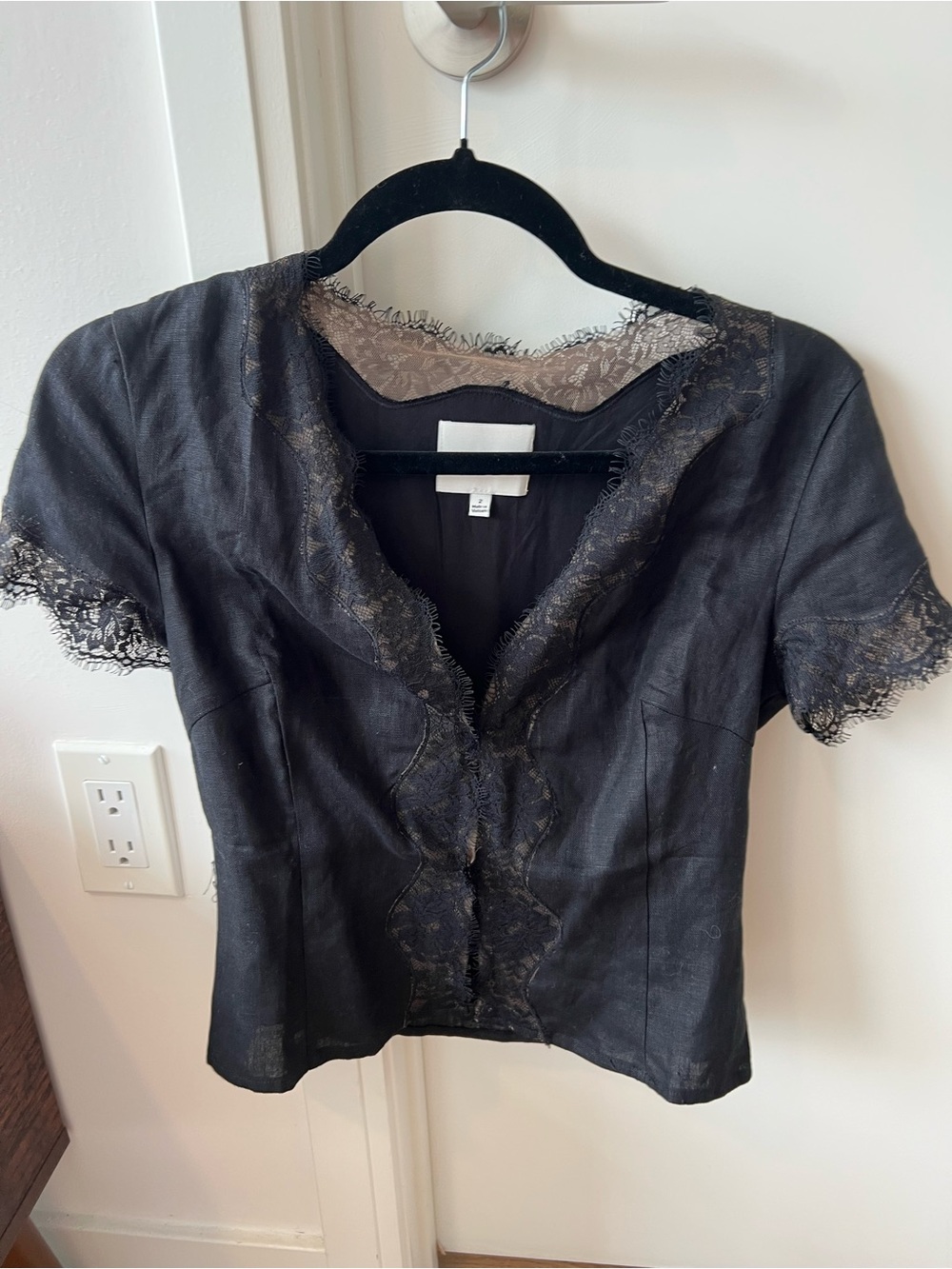 Women's reformation Black Lace-Trim Short Sleeve top